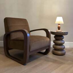 Dalton - Velvet Accent Chair Brown & Dark Wood - thumbnail 3