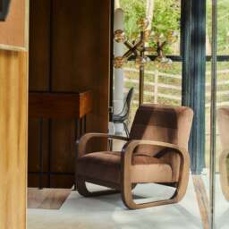 Dalton - Velvet Accent Chair Brown & Dark Wood - thumbnail 2