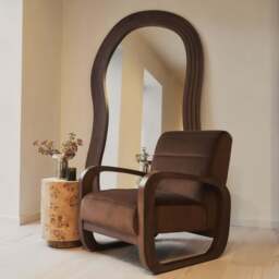 Dalton - Velvet Accent Chair Brown & Dark Wood - thumbnail 6