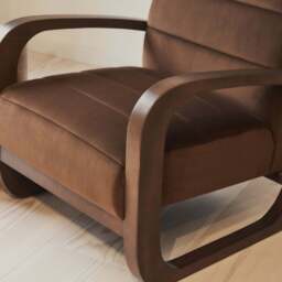 Dalton - Velvet Accent Chair Brown & Dark Wood - thumbnail 5