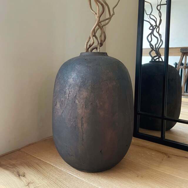 Matera - Large Black Textured Terracotta Vase - image 1