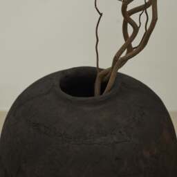 Matera - Large Black Textured Terracotta Vase - thumbnail 2