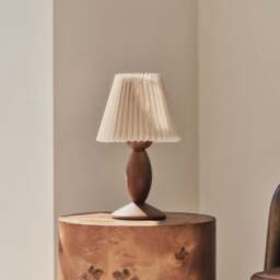 Elba - Dark Wood Pleated Shade Table Lamp - thumbnail 1