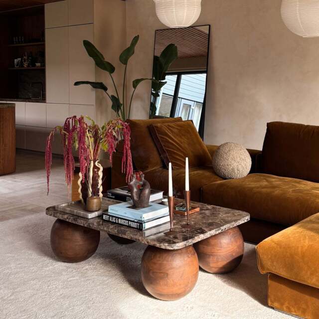 Melrose - Dark Emperador Marble Rectangular Dark Wood Premium Coffee Table - image 1
