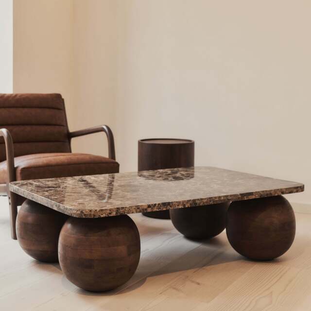 Melrose - Dark Emperador Marble Rectangular Dark Wood Premium Coffee Table - image 1
