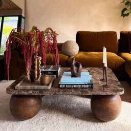 Melrose - Dark Emperador Marble Rectangular Dark Wood Premium Coffee Table - thumbnail 5