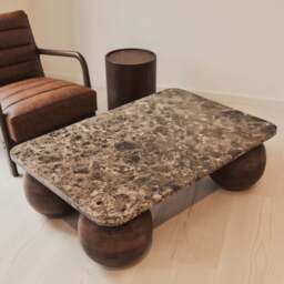 Melrose - Dark Emperador Marble Rectangular Dark Wood Premium Coffee Table - thumbnail 5