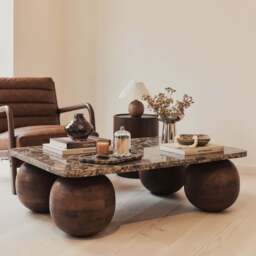 Melrose - Dark Emperador Marble Rectangular Dark Wood Premium Coffee Table - thumbnail 6