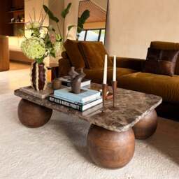 Melrose - Dark Emperador Marble Rectangular Dark Wood Premium Coffee Table - thumbnail 2