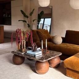 Melrose - Dark Emperador Marble Rectangular Dark Wood Premium Coffee Table - thumbnail 1