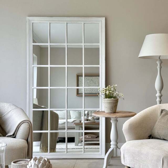 Sasha - White Shabby Chic Full Length Window Mirror 180cm x 100cm - image 1