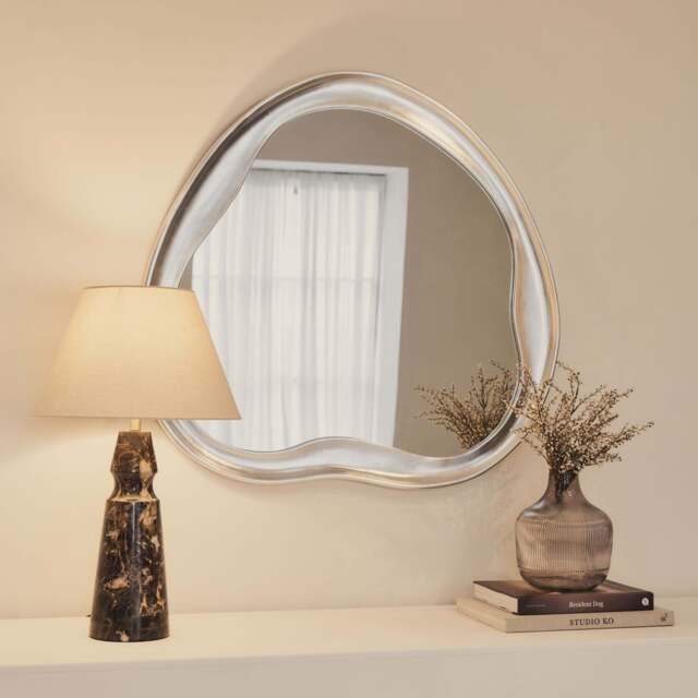Riva - Brushed Chrome Pond Shaped Irregular Mirror 90cm x 85cm - image 1