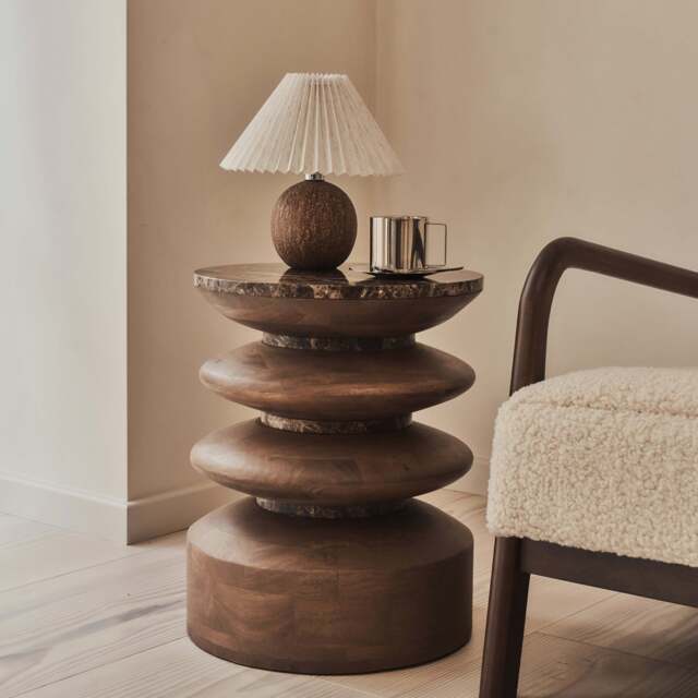 Orinthia - Dark Emperador Marble Round Dark Wood Premium Side Table - image 1