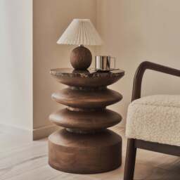 Orinthia - Dark Emperador Marble Round Dark Wood Premium Side Table - thumbnail 1