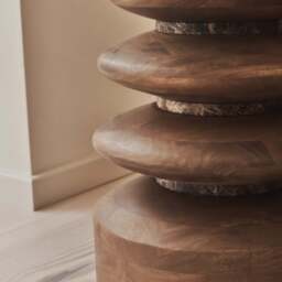 Orinthia - Dark Emperador Marble Round Dark Wood Premium Side Table - thumbnail 4