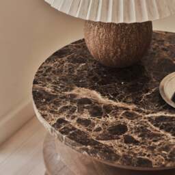 Orinthia - Dark Emperador Marble Round Dark Wood Premium Side Table - thumbnail 5