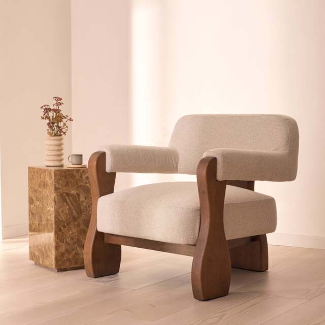 Ferne - Fabric Accent Chair Ivory & Dark Wood - image 1