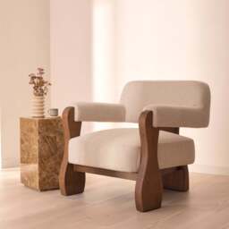 Ferne - Fabric Accent Chair Ivory & Dark Wood