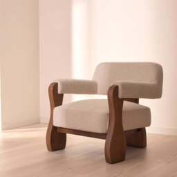Ferne - Fabric Accent Chair Ivory & Dark Wood - thumbnail 3