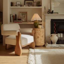 Ferne - Fabric Accent Chair Ivory & Dark Wood - thumbnail 2