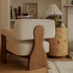 Ferne - Fabric Accent Chair Ivory & Dark Wood - thumbnail 3