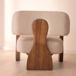 Ferne - Fabric Accent Chair Ivory & Dark Wood - thumbnail 4
