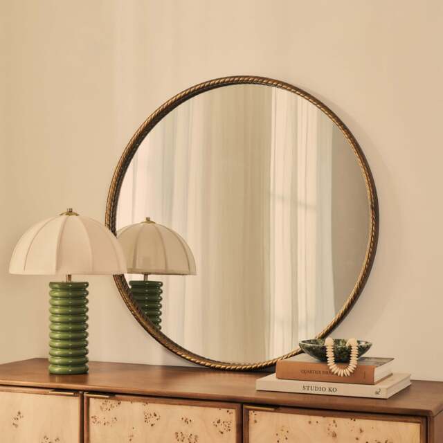 Corra - Antique Bronze Rope Twist Round Metal Wall Mirror 90cm x 90cm - image 1