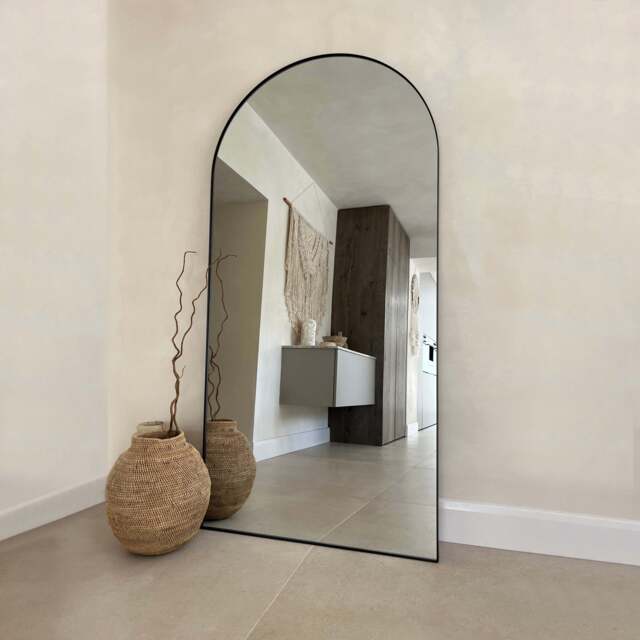 Theo - Full Length Black Arched Large Metal Mirror 180cm x 90cm - image 1