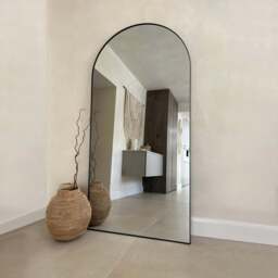 Theo - Full Length Black Arched Large Metal Mirror 180cm x 90cm - thumbnail 1