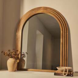 Luciana - Washed Wood Arched Overmantle Mirror 120cm x 100cm - thumbnail 1