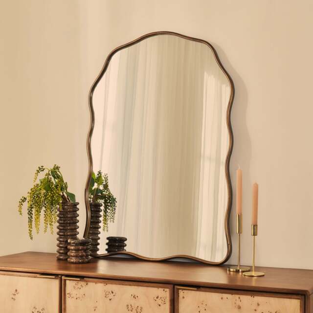 Sabrina - Antique Bronze Wavy Arched Metal Overmantle Mirror 100cm x 70cm - image 1