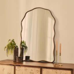 Sabrina - Antique Bronze Wavy Arched Metal Overmantle Mirror 100cm x 70cm - thumbnail 1