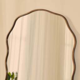 Sabrina - Antique Bronze Wavy Arched Metal Overmantle Mirror 100cm x 70cm - thumbnail 6