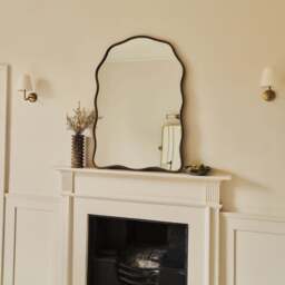 Sabrina - Antique Bronze Wavy Arched Metal Overmantle Mirror 100cm x 70cm - thumbnail 4