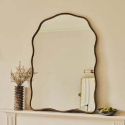 Sabrina - Antique Bronze Wavy Arched Metal Overmantle Mirror 100cm x 70cm - thumbnail 2