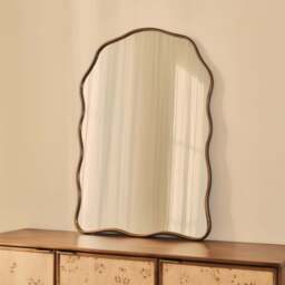 Sabrina - Antique Bronze Wavy Arched Metal Overmantle Mirror 100cm x 70cm - thumbnail 3