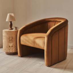 Camille - Curved Velvet Accent Chair Caramel - thumbnail 2