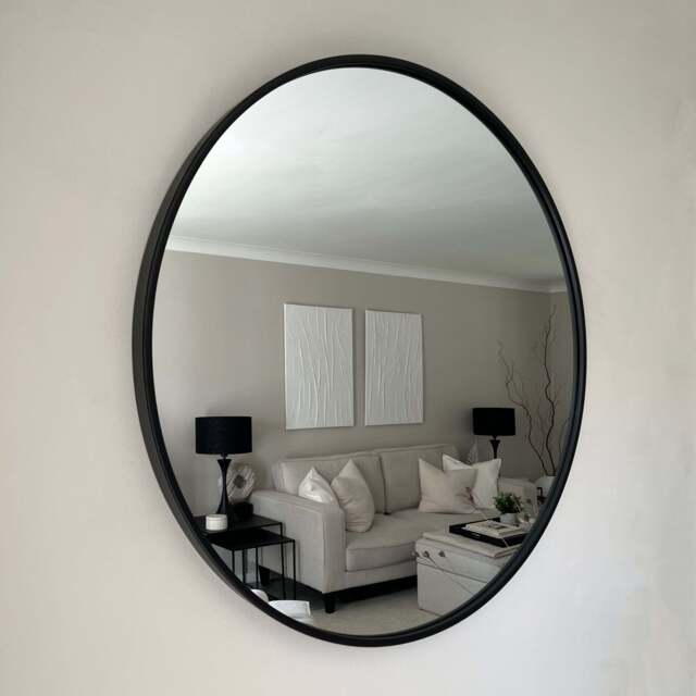 Metro - Large Black Metal Round Wall Mirror 90cm x 90cm - image 1