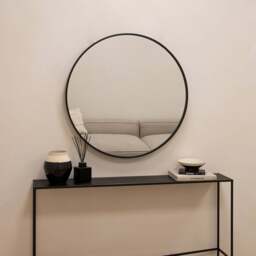 Metro - Large Black Metal Round Wall Mirror 90cm x 90cm - thumbnail 2