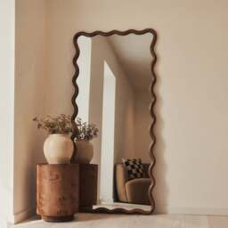 Marea - Dark Wood Wavy Retro Full Length Mirror 170cm x 80cm - thumbnail 1