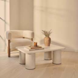 Alina - Concrete Rectangular Large Wooden Coffee Table - thumbnail 3