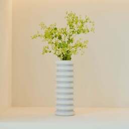 Varella - Large White Marble Ribbed Decorative Vase 25cm - thumbnail 2