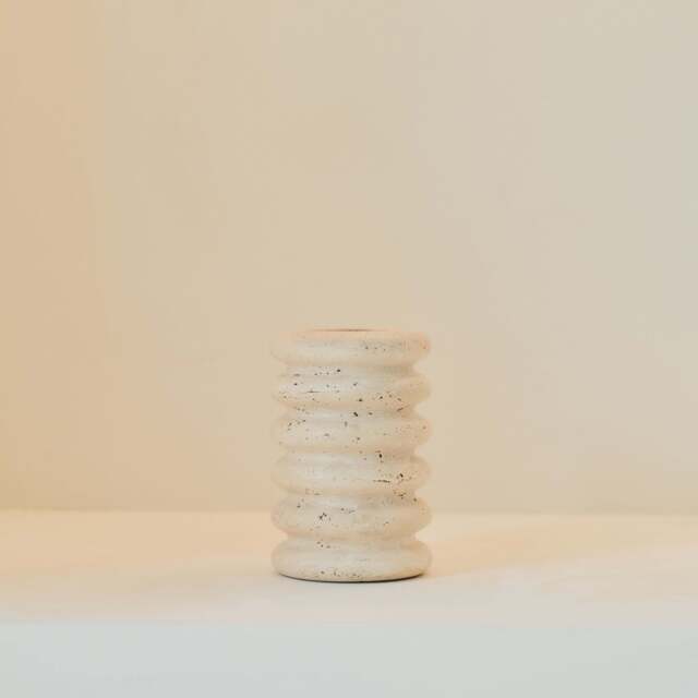 Varella - Cream Travertine Ribbed Decorative Vase 15cm - image 1