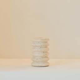 Varella - Cream Travertine Ribbed Decorative Vase 15cm - thumbnail 1