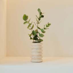 Varella - Cream Travertine Ribbed Decorative Vase 15cm - thumbnail 2