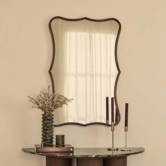 Elise - Antique Bronze Art Deco Metal Overmantle Mirror 90cm x 60cm - image 1