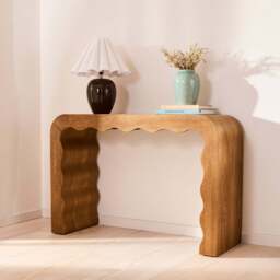 Serafina- Warm Wood Wavy Arched Premium Console Table - thumbnail 1