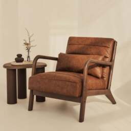 Hudson - Leather Accent Chair Windsor Tan Brown & Dark Wood - thumbnail 1