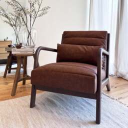 Hudson - Leather Accent Chair Windsor Tan Brown & Dark Wood - thumbnail 6