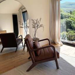 Hudson - Leather Accent Chair Windsor Tan Brown & Dark Wood - thumbnail 5